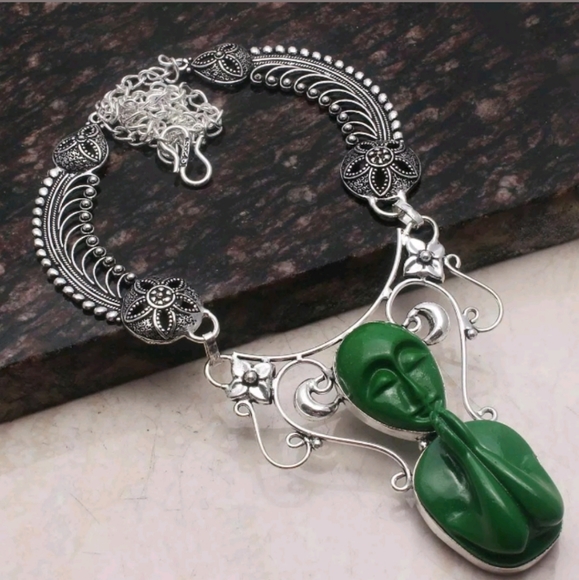 New Carved Praying Goddess 925 Silver Statement Necklace. - Picture 1 of 1